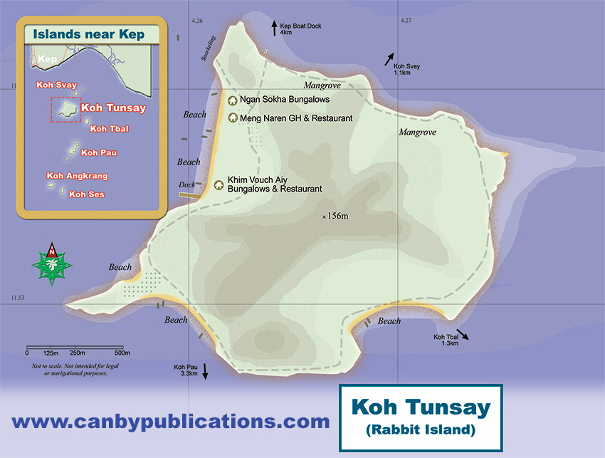 Koh Tunsay (Rabbit Island) Map, Cambodia